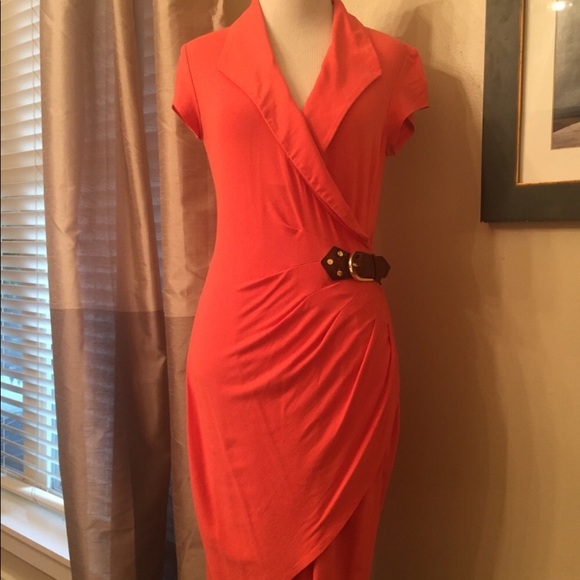 Cache Dresses & Skirts - Orange Cache wrap dress, size 4, leather belt Cache Dresses & Skirts - Orange Cache wrap dress, size 4, leather belt
